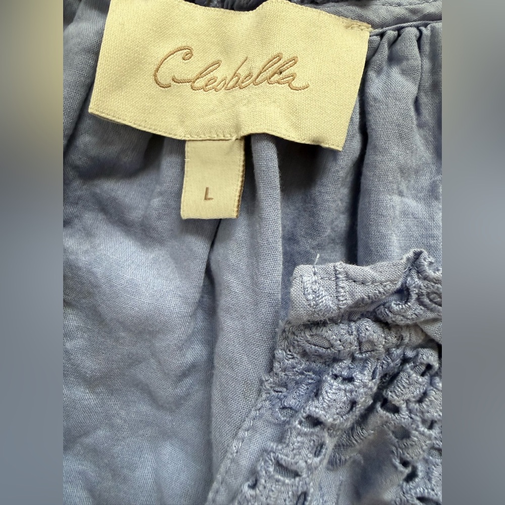 Cleobella Alma Embroidered Pointelle Mini Dress in a Blue/Purple Size Large - Picture 9 of 11